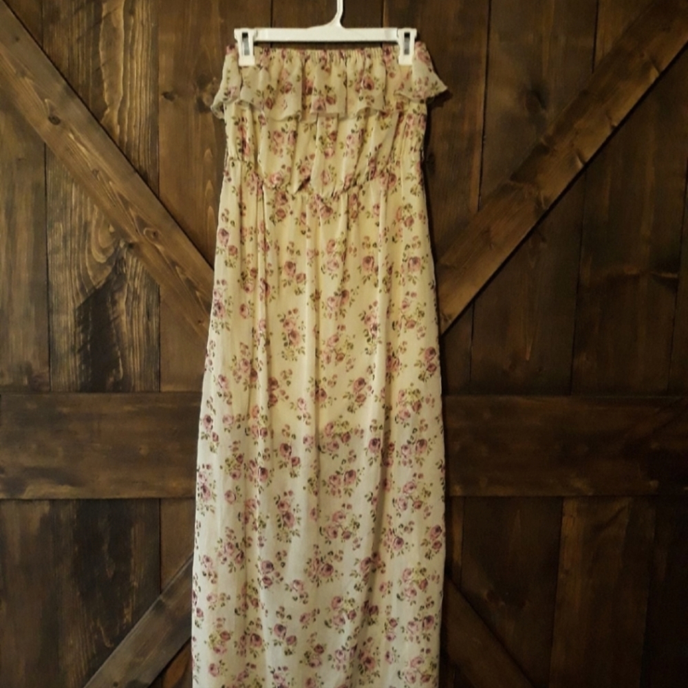 NOBO Cream Floral Maxi Dress with Pink Roses